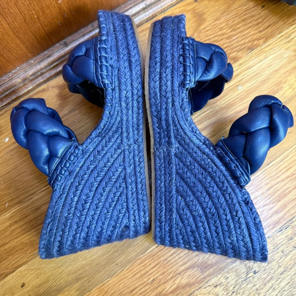 Kenneth Cole Olivia‎ Braid Navy Blue Espadrille Wedge Sandals Womens Size 7M